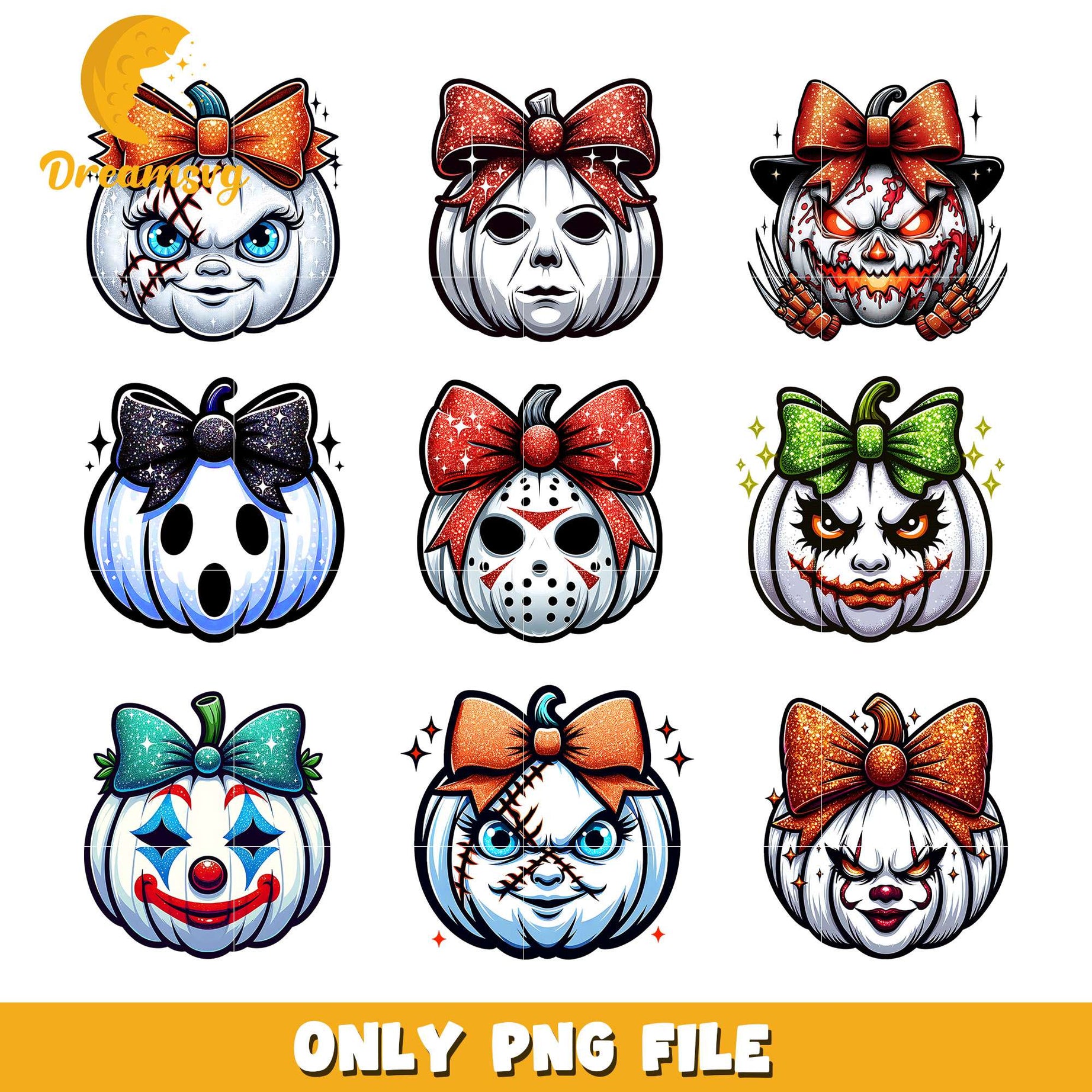 Horror face bow tie pumpkin bundle png, horror movies​ png