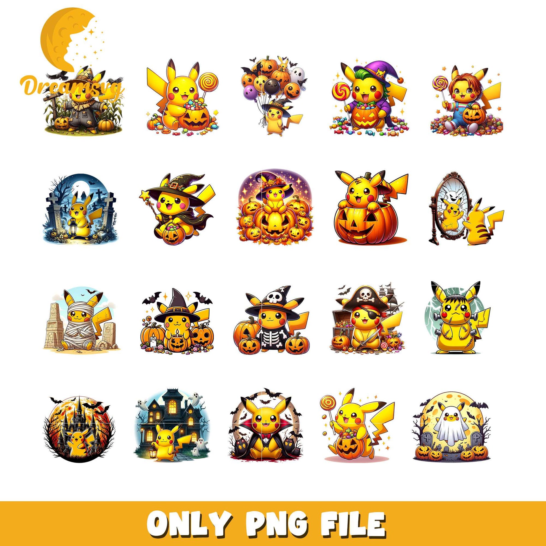 Pokemon pikachu pumpkin halloween bundle png, halloween pikachu​ png