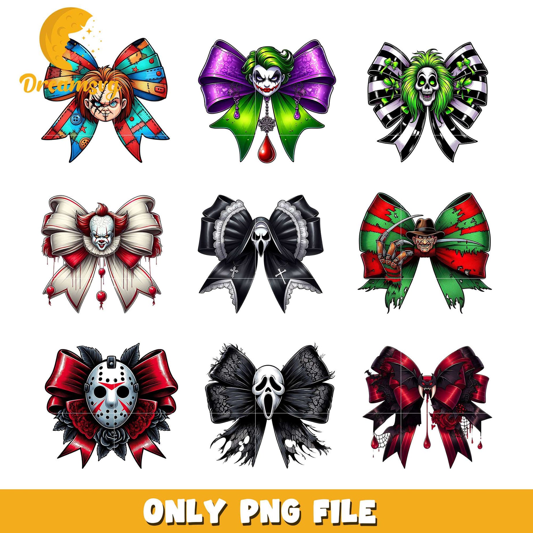 Bow tie horror face halloween bundle png, bow tie halloween​ png