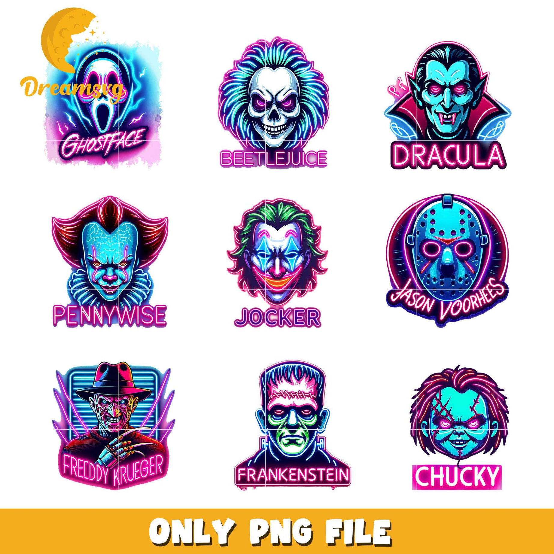 Hororr characters face design bundle png, halloween horror movie​ png