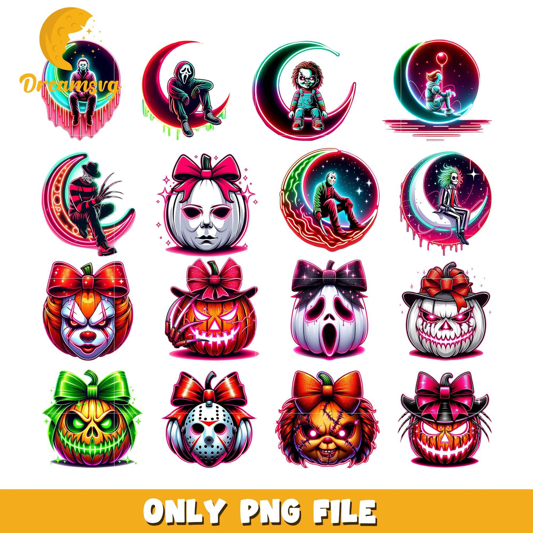 Pumpkin horor face halloween bundle png, pumpkin horror movie png