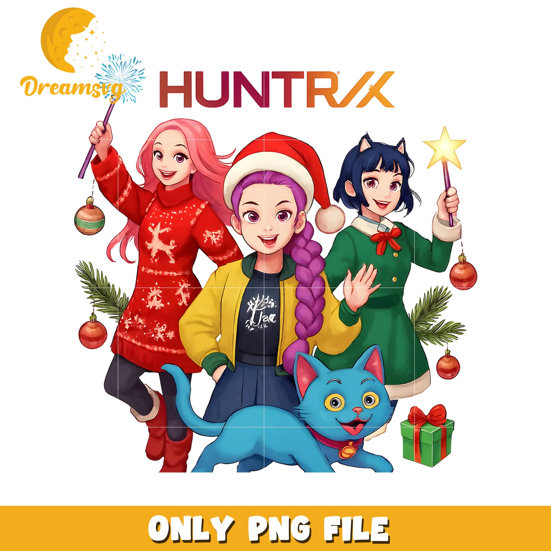 HUntrix christmas costume png, kpop huntrix png, white christmas png
