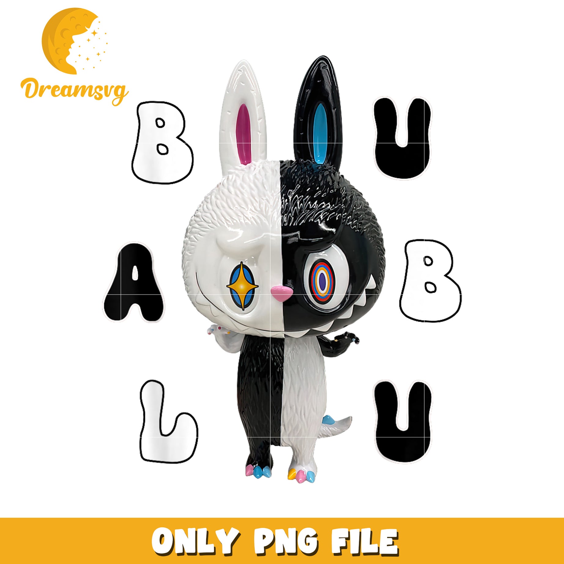 Half Black Half White Bunny PNG, Cute Cartoon Rabbit Illustration