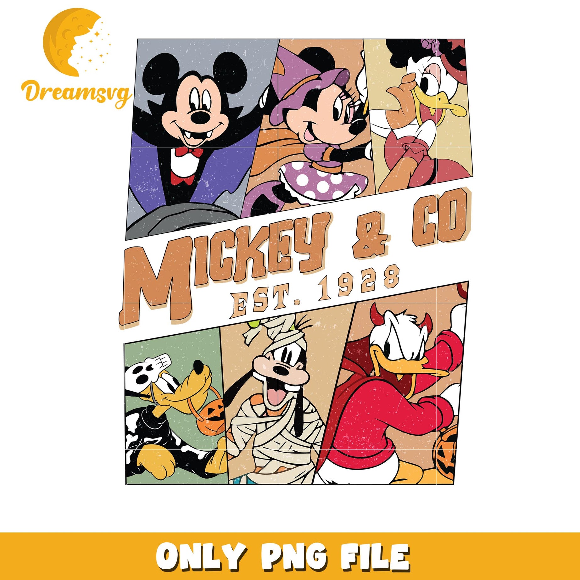 Halloweeen Mickey and co est 1928, Disney cartoon halloween friends png