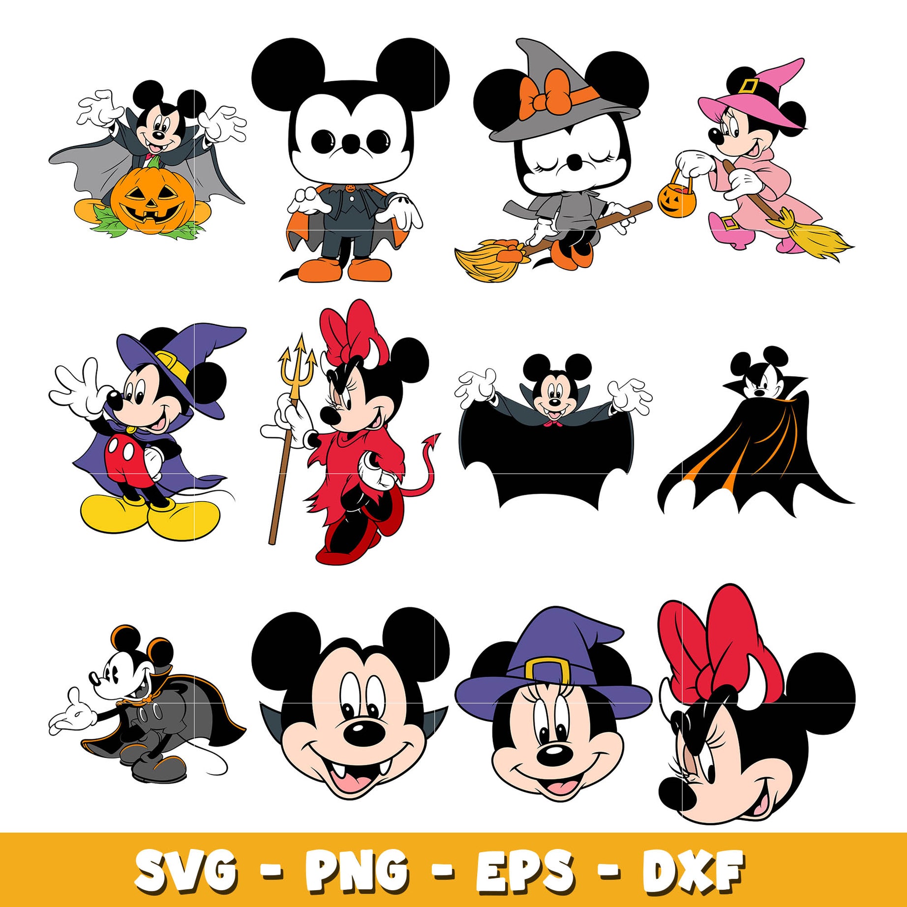 Mickey And Minnie Halloween bundle svg,  Disney cartoon svg, Digital download  