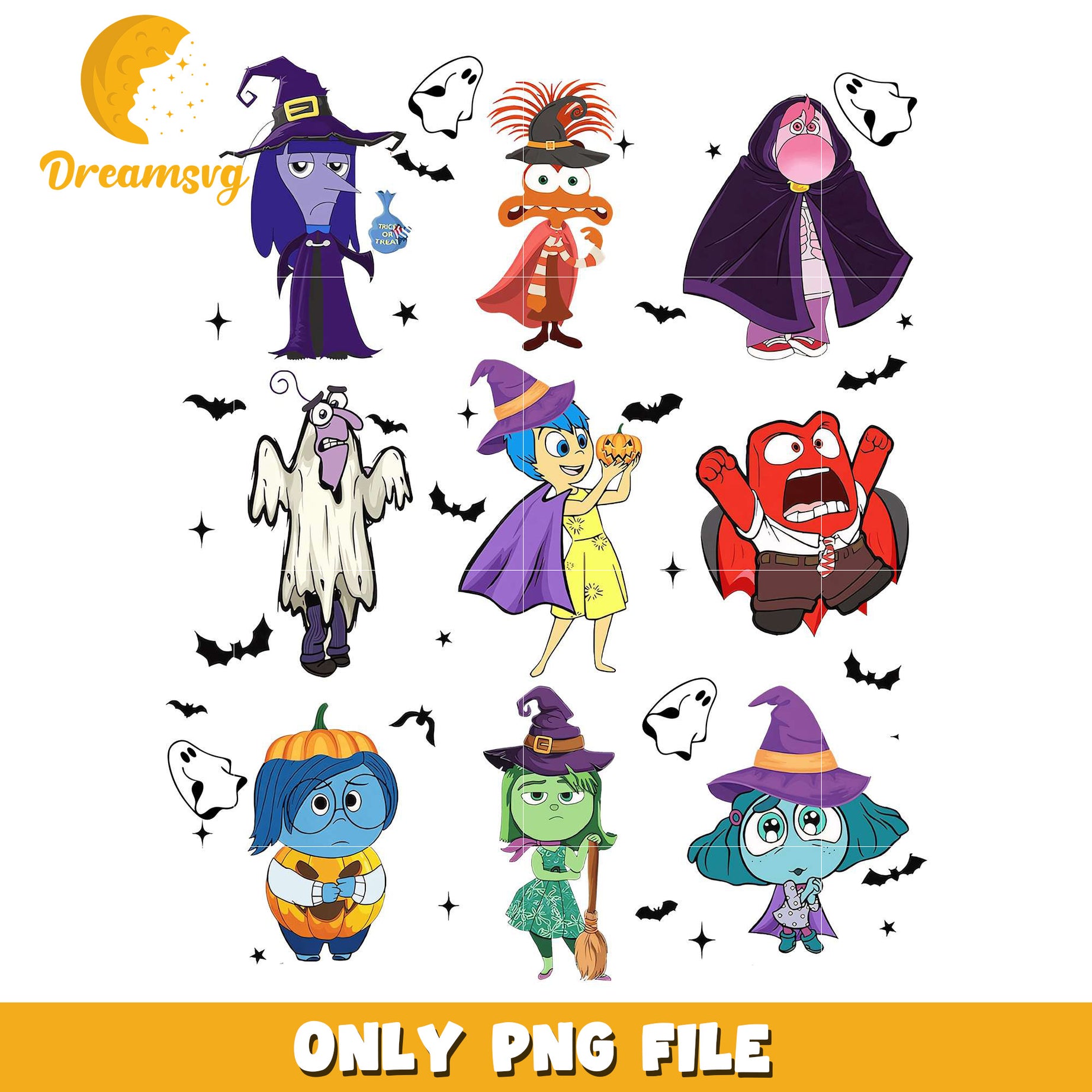 Halloween Inside Out Characters png, spooky halloween​​​​ png, fall season png
