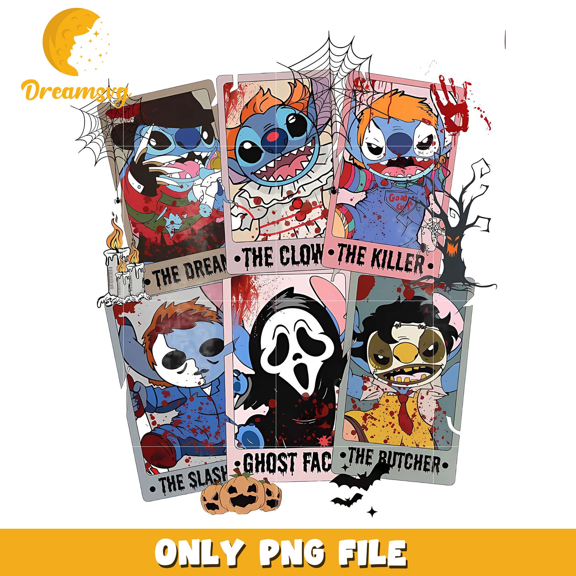 Halloween Stitch Horror Characters png, spooky halloween​​​​ png, fall season png