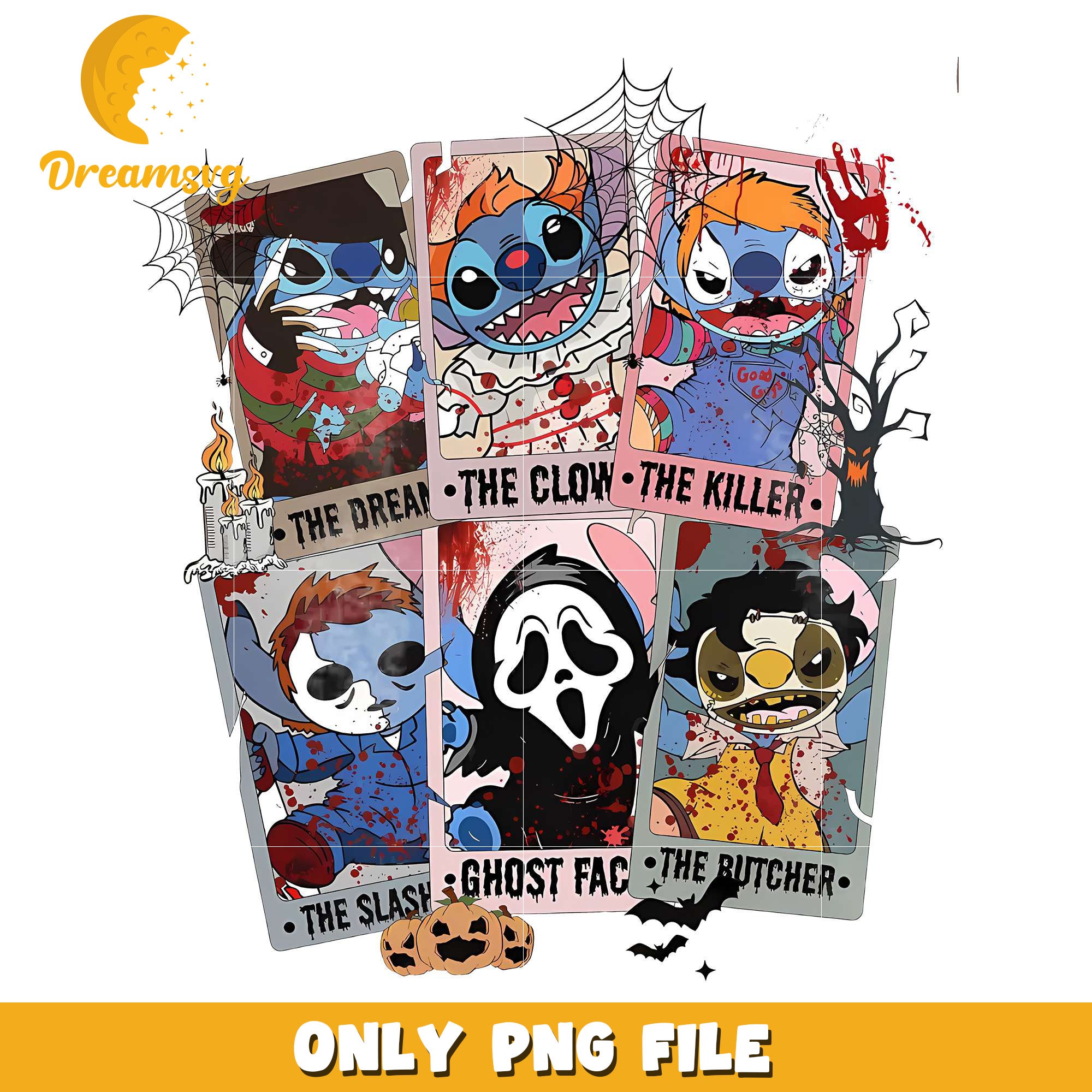 Halloween Stitch Horror Characters png, spooky halloween​​​​ png, fall season png