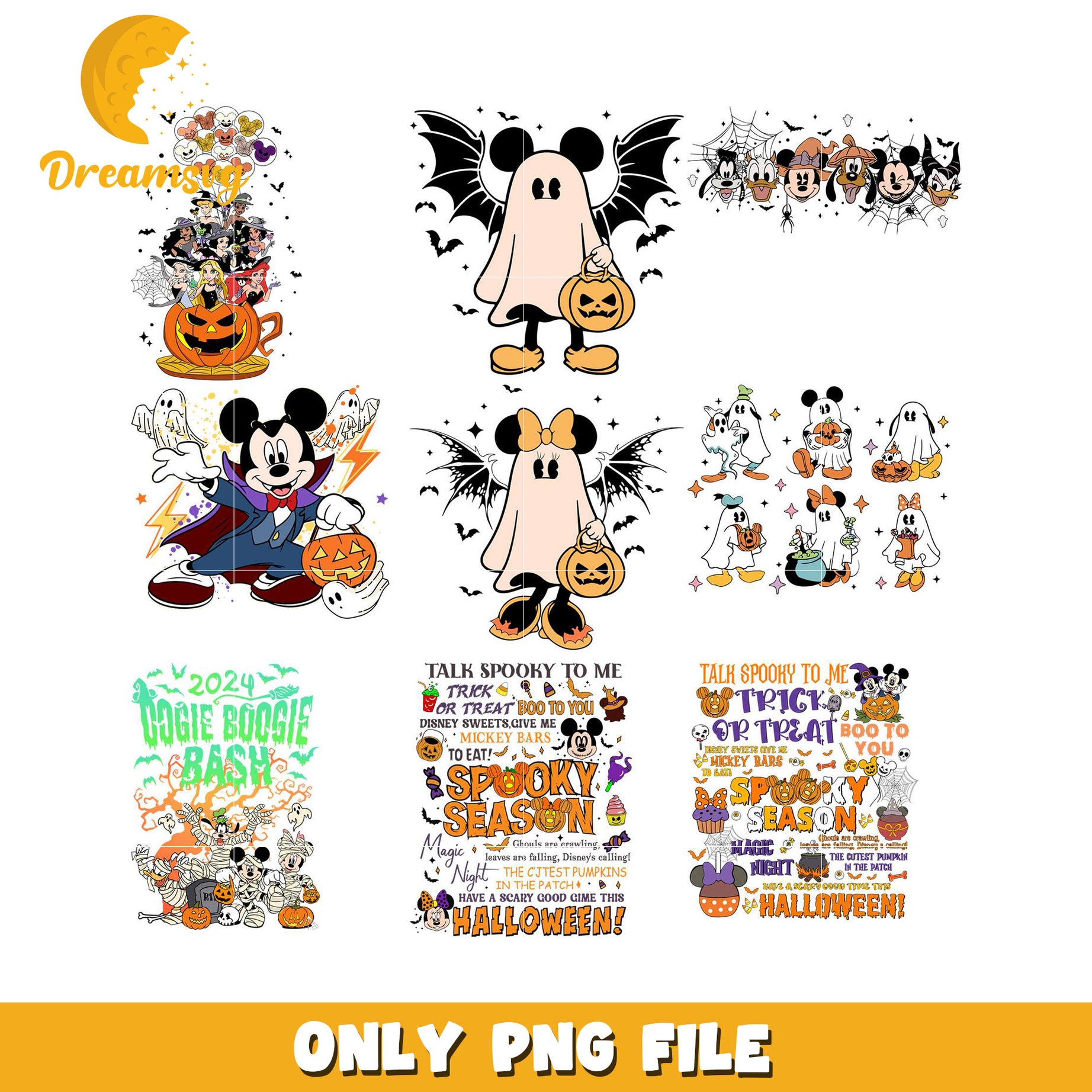 Halloween Themed PNG Bundle with Disney Characters Design