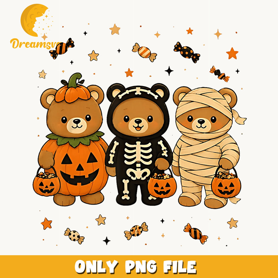 Halloween Bears PNG, Cute Mummy Design, Pumpkin Art PNG