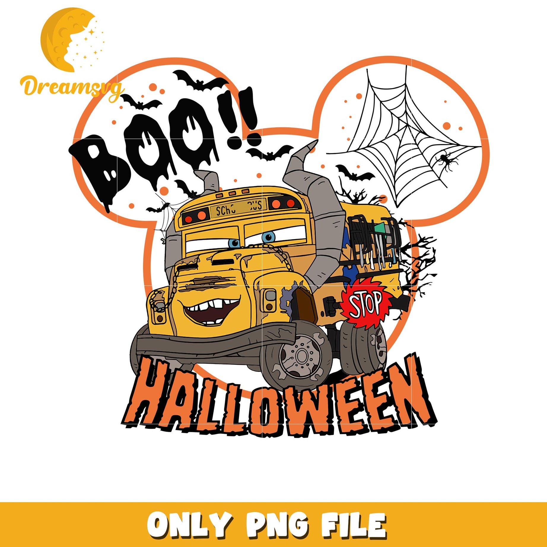 Halloween Cars Bus boo png, Disney Pixar cartoon characters png