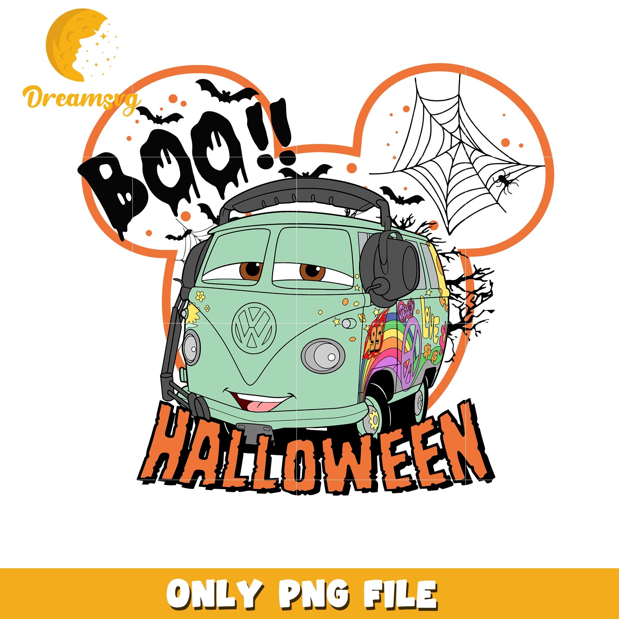 Halloween Cars Fillmore boo png, Disney Pixar cartoon characters png