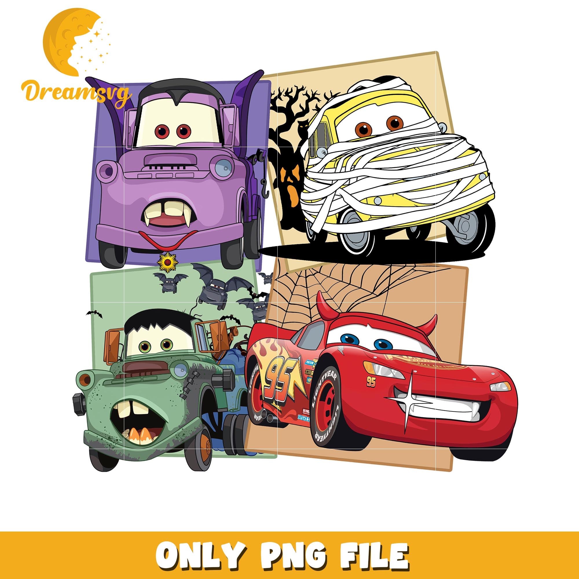 Halloween Cars characters png, Disney Pixar horror cartoon characters png