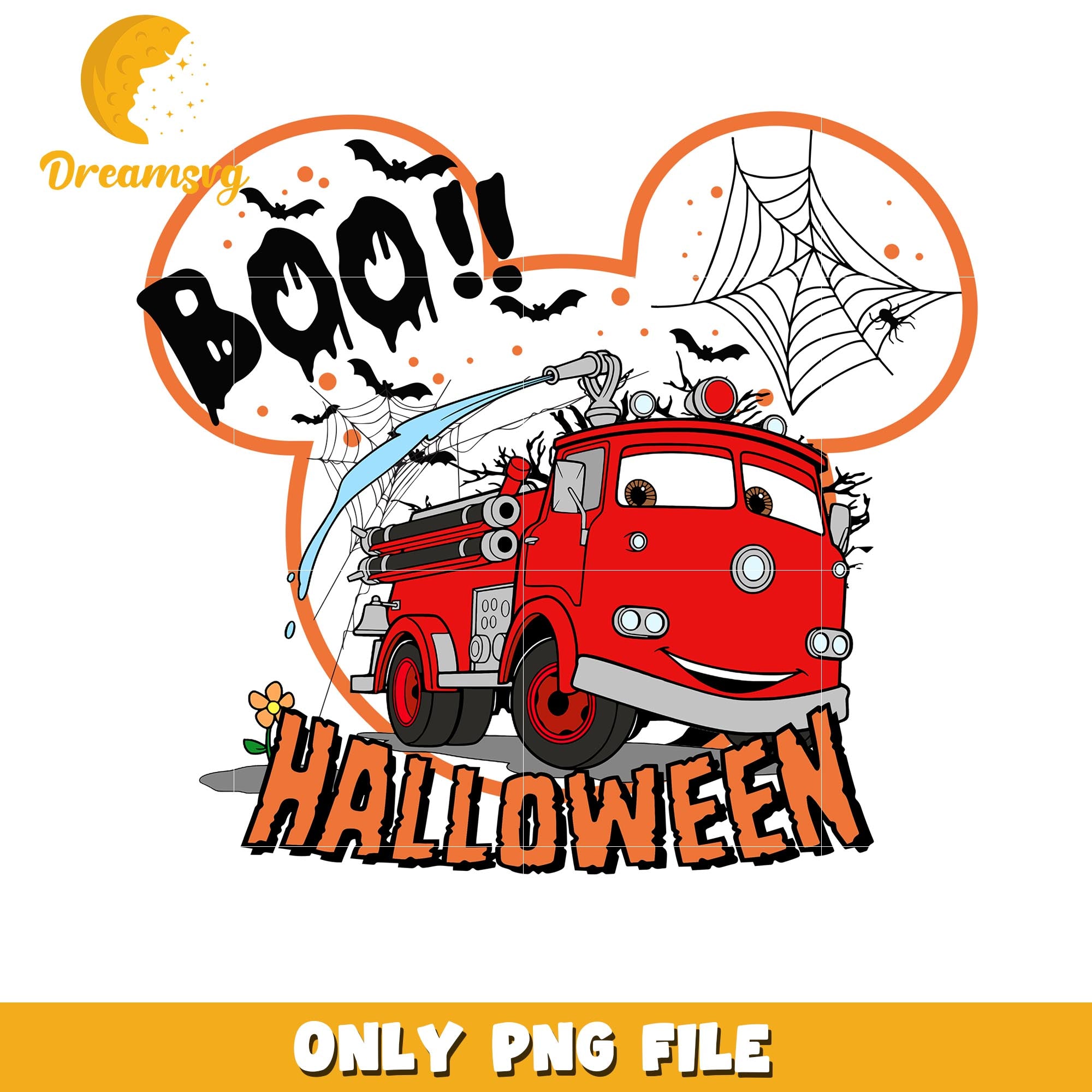 Halloween Cars fire truck boo png, Disney Pixar cartoon characters png