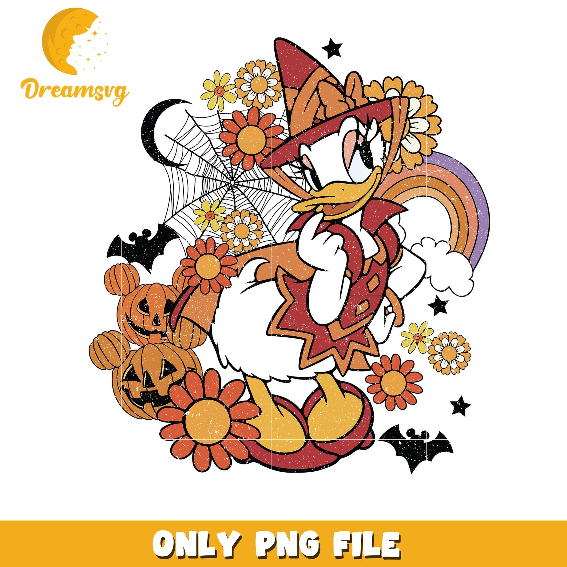 Halloween Daisy fall floral vibes png, Disney friends halloween vibes png