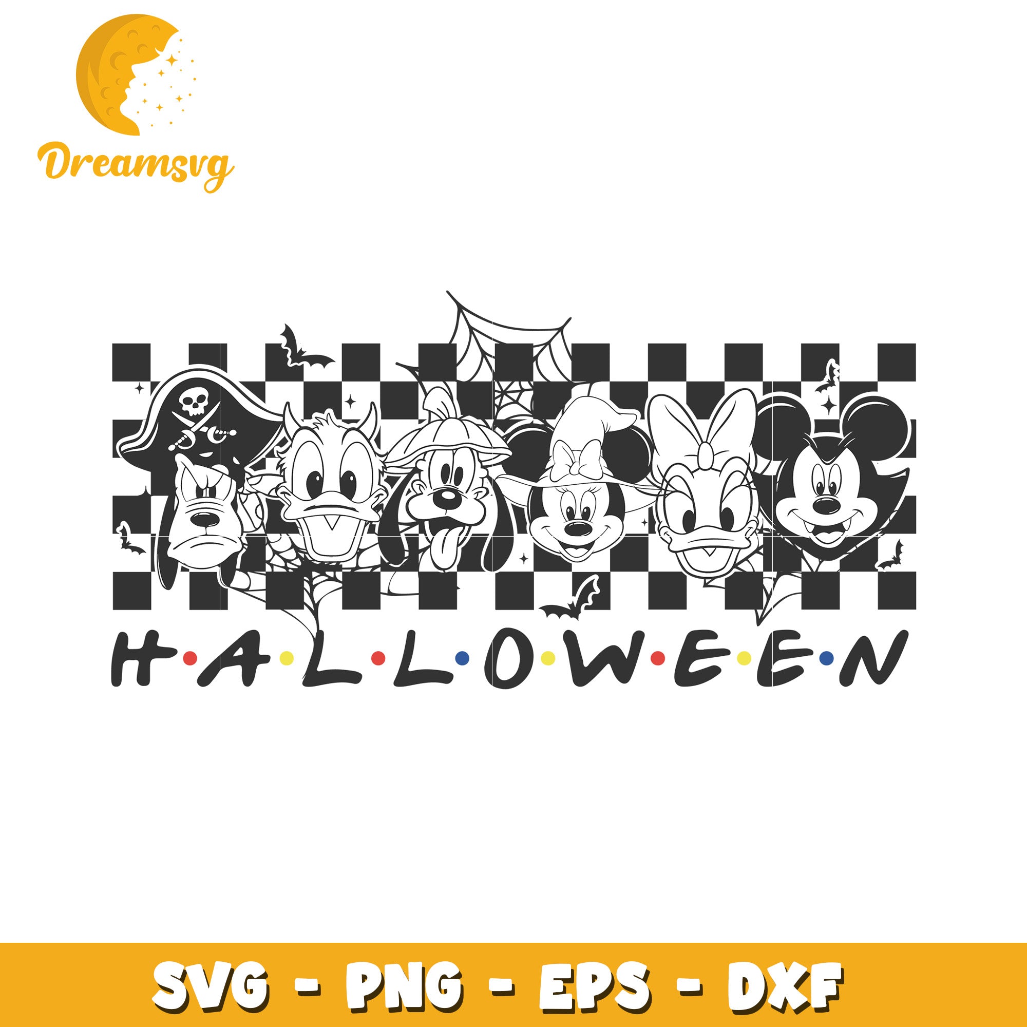 Halloween Disney friends black and white svg, Disney movies halloween svg