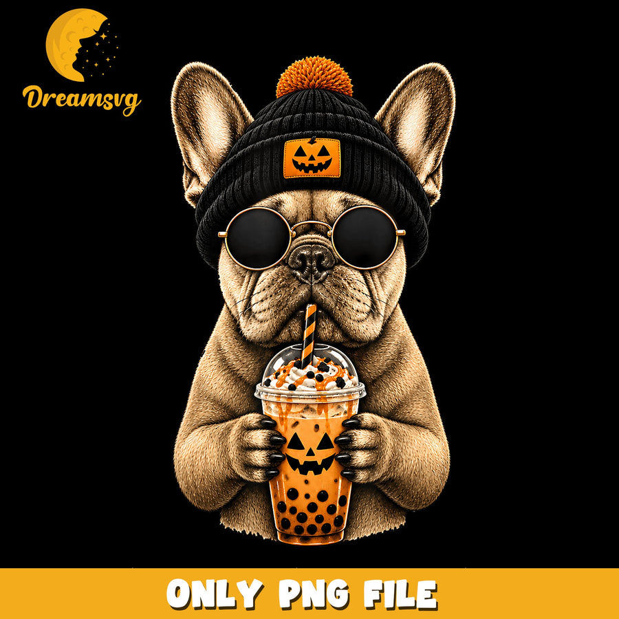 Halloween Dog PNG, Pumpkin Drink Design, Cute Art PNG