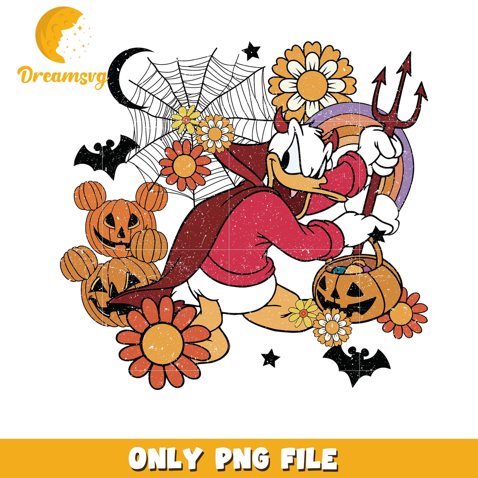 Halloween Donald fall floral vibes png, Disney friends halloween vibes png