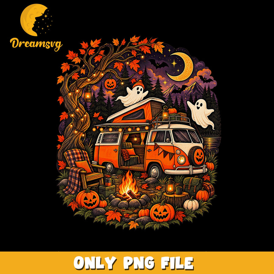 Halloween Ghosts PNG, Spooky Camping Art, Autumn Vibes