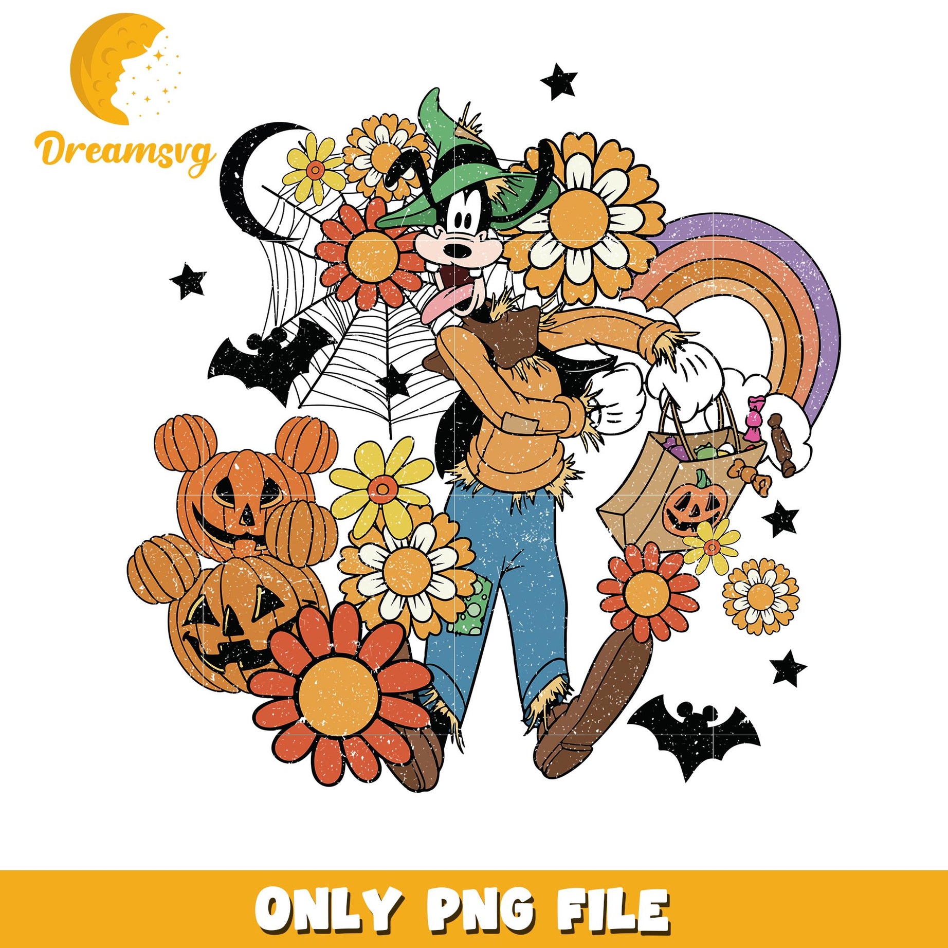 Halloween Goofy fall floral vibes png, Disney friends halloween vibes png