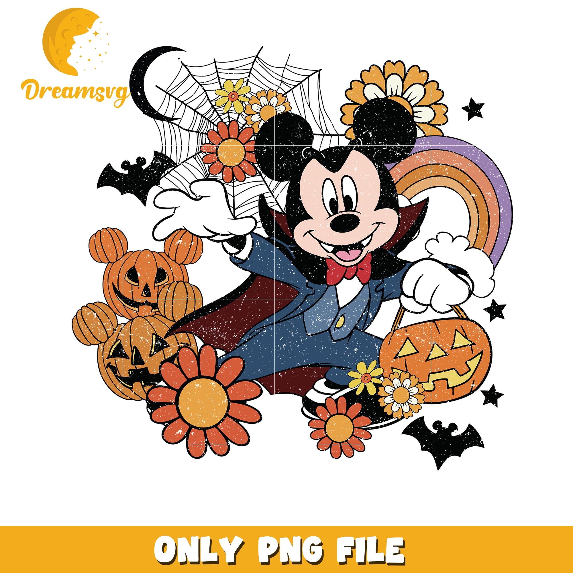 Halloween Mickey fall floral vibes png, Disney friends halloween vibes png