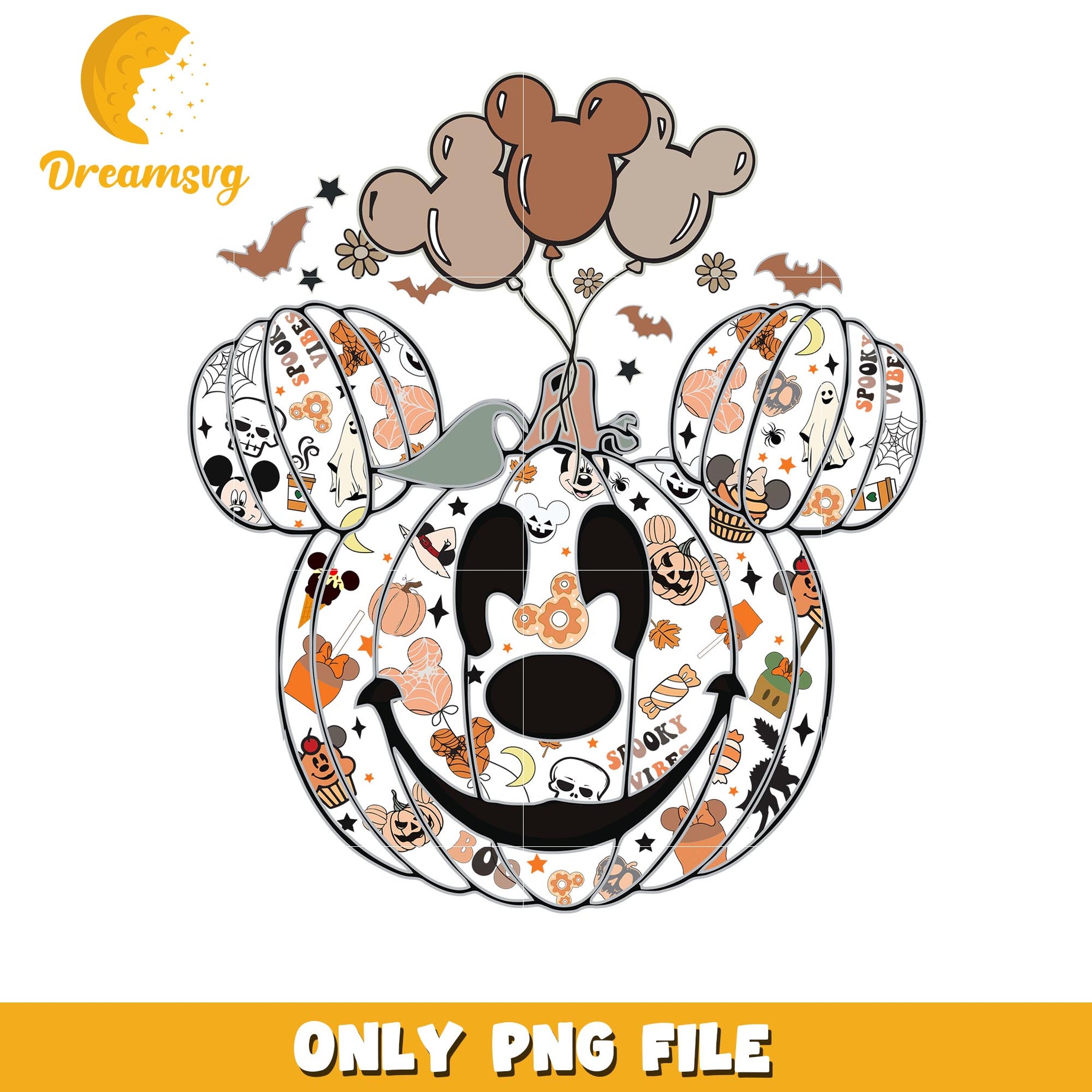 Halloween Mickey head balloon png, Disney world halloween vibes png