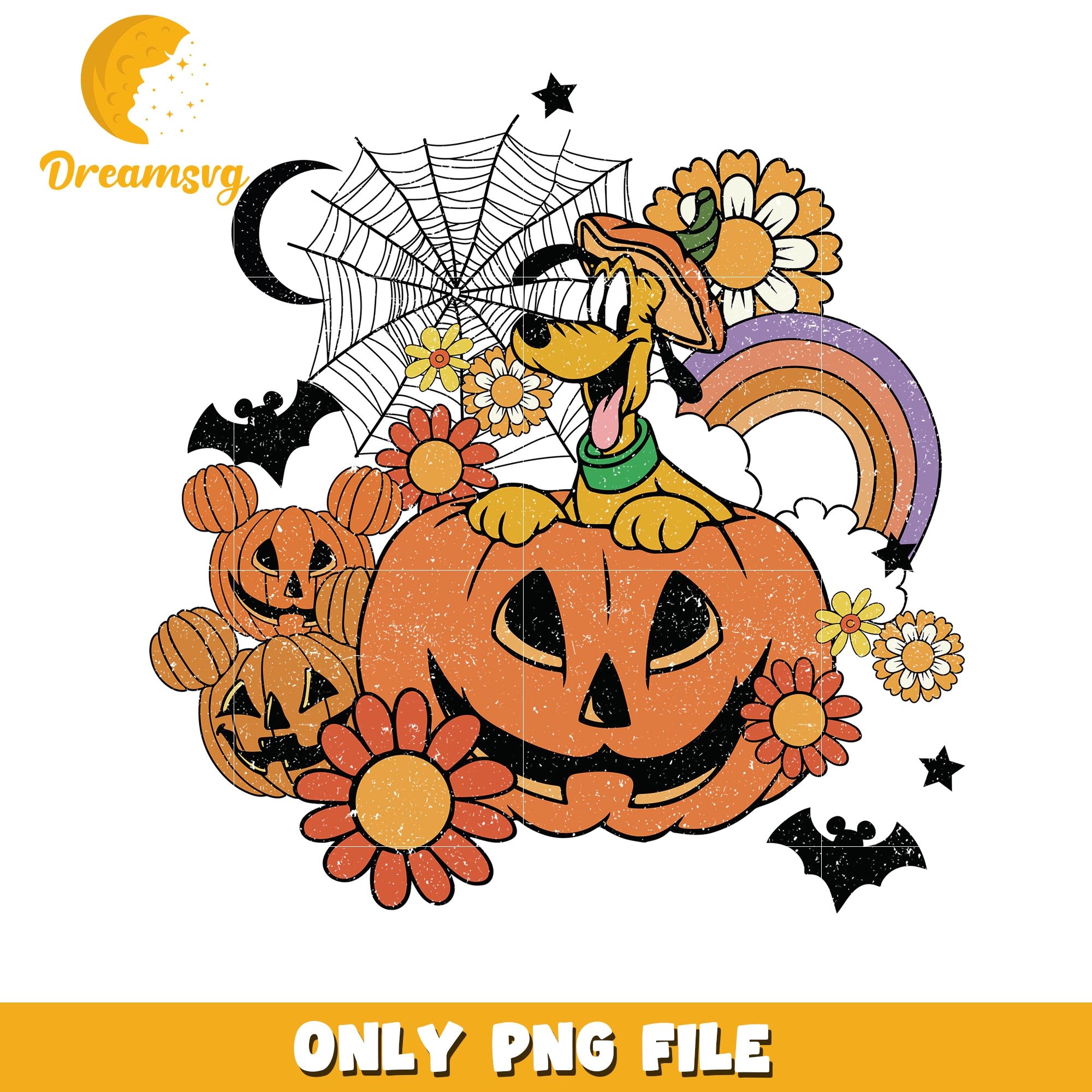 Halloween Pluto fall floral vibes png, Disney friends halloween vibes png
