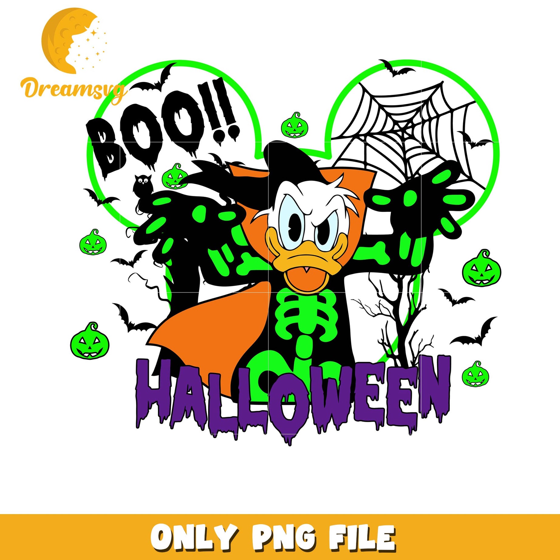 Halloween Skeleton Boo Donald png, Disney friends halloween vibes png