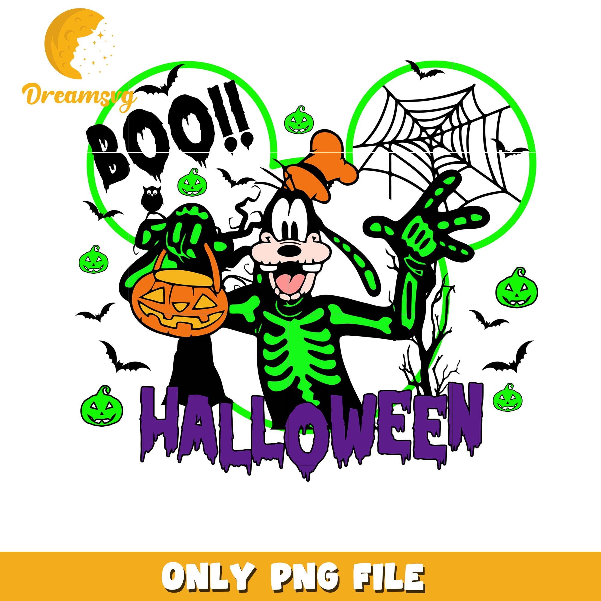 Halloween Skeleton Boo Goofy png, Disney friends halloween vibes png