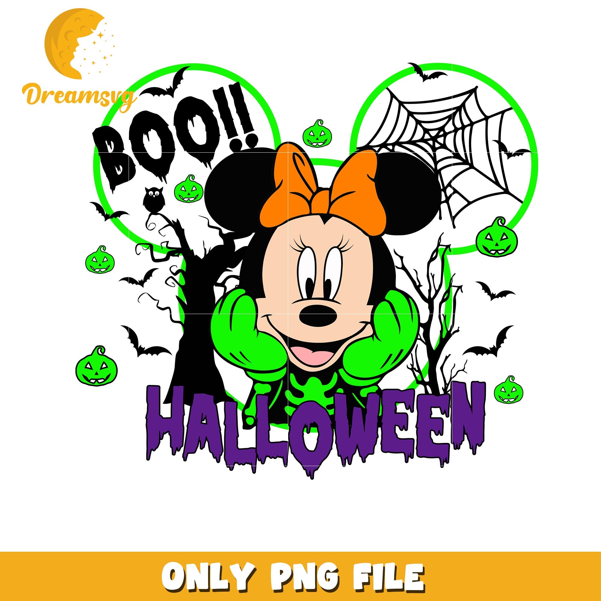 Halloween Skeleton Boo Minnie png, Disney friends halloween vibes png