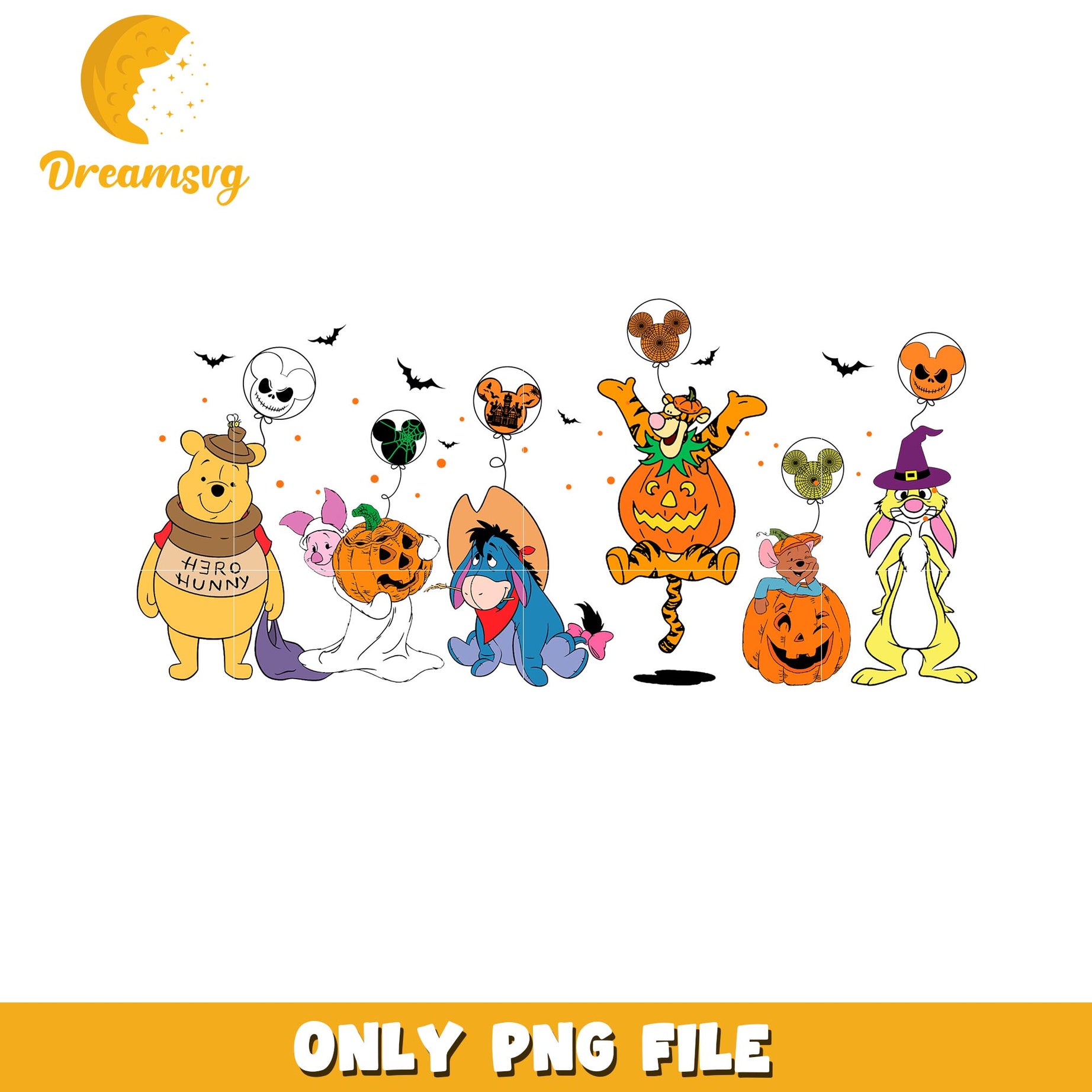 Halloween Winnie the Pooh balloon png, Disney cartoon halloween friends png