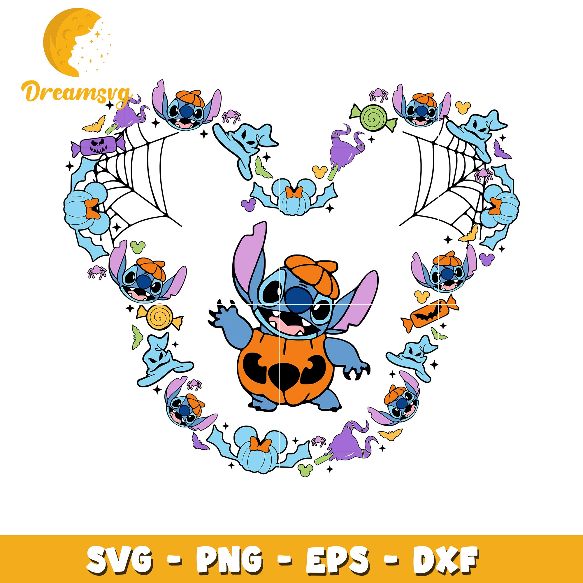 Halloween blue Stitch Mickey head svg, Disney friends halloween vibes svg