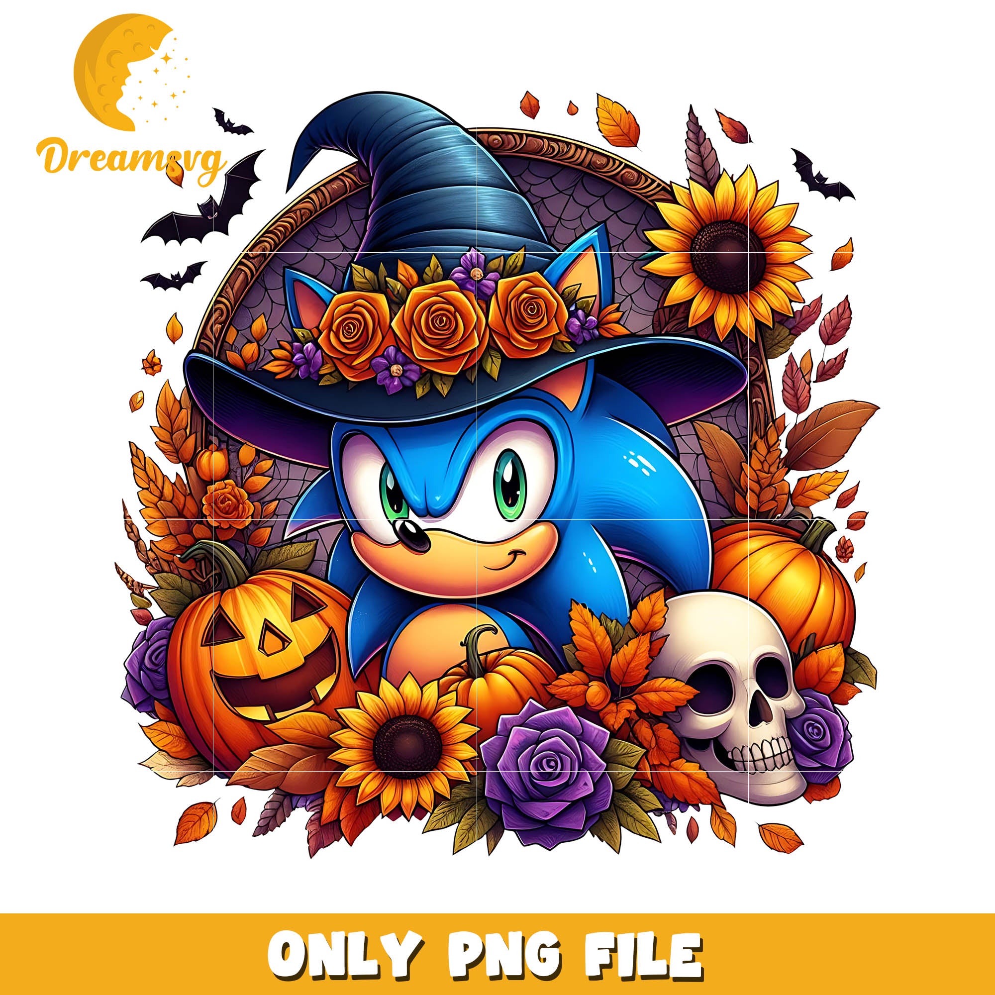 Halloween flower Sonic png, Halloween Sonic cartoon png