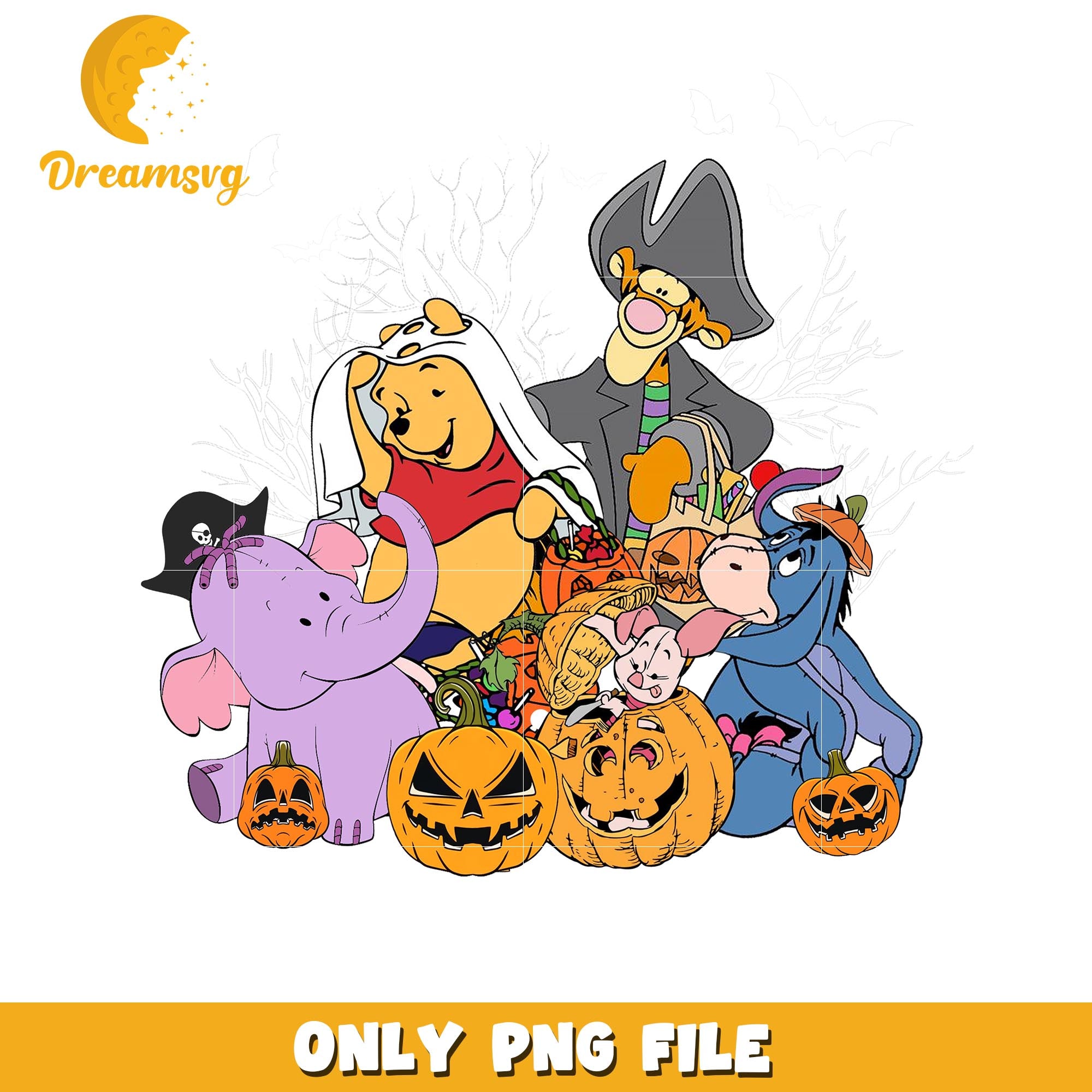 Halloween pumpkin Winnie the Pooh png, Disney cartoon halloween friends png