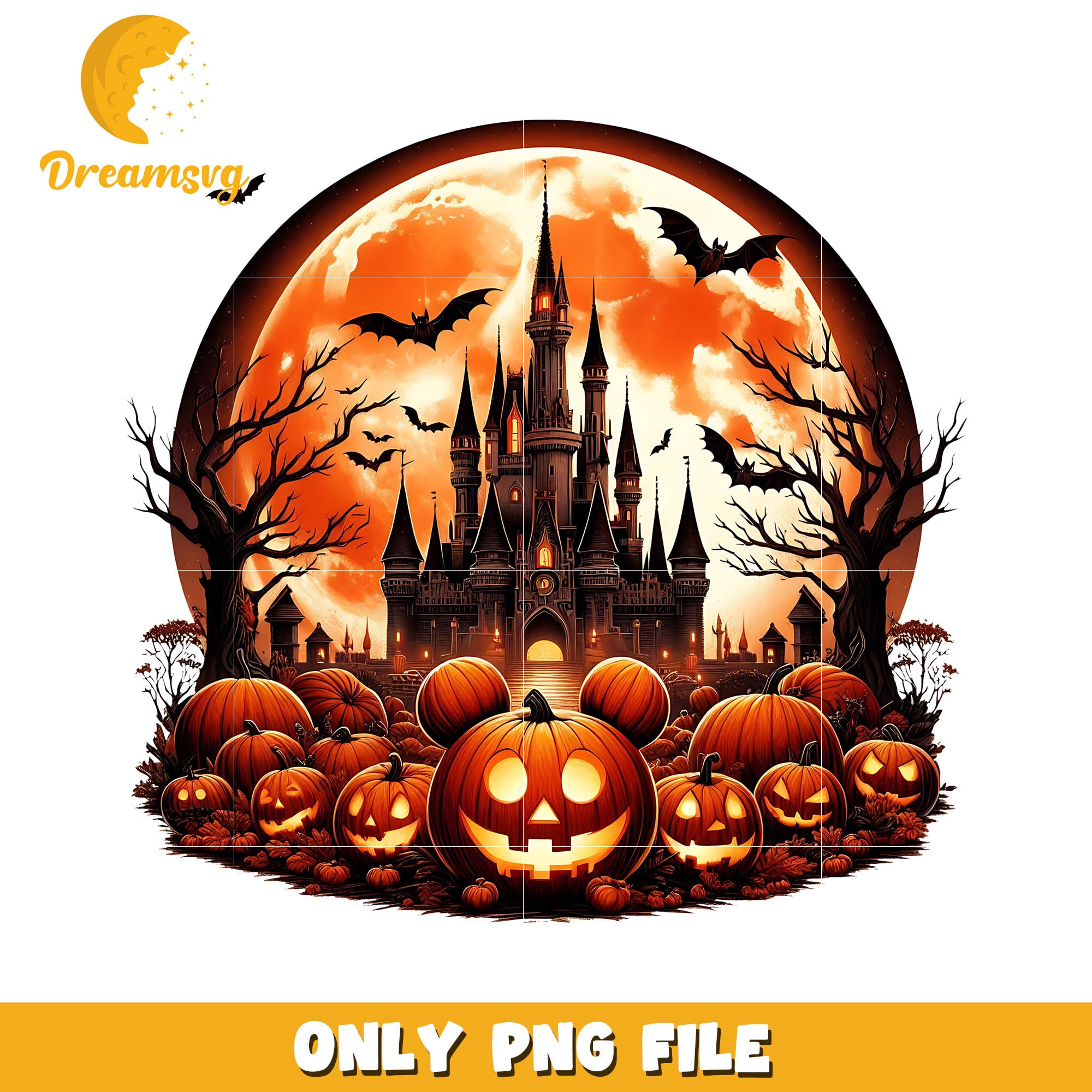 Halloween pumpkin castle png, Halloween horror Mickey mouse png
