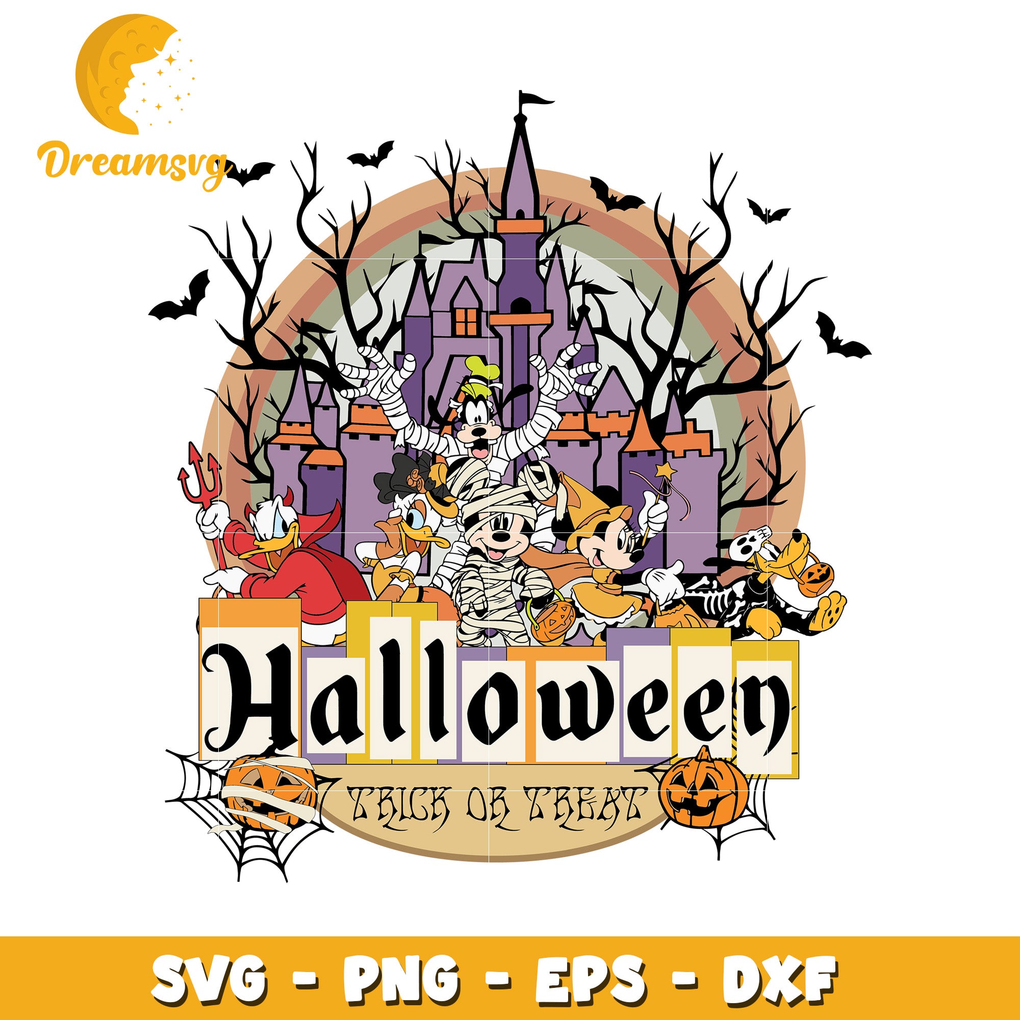 Halloween skeleton friends trick or treat svg, Disney friends halloween vibes svg