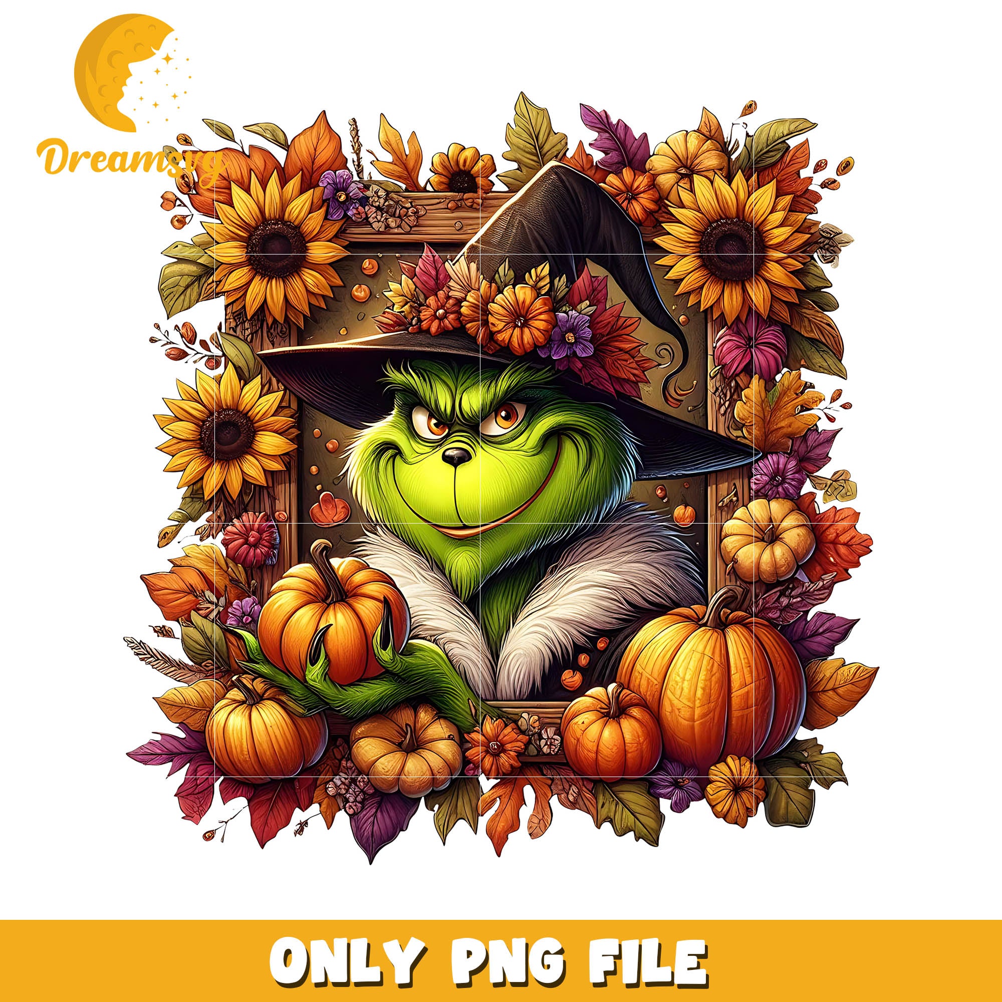 Halloween sunflower Grinch png, Halloween Grinch character png