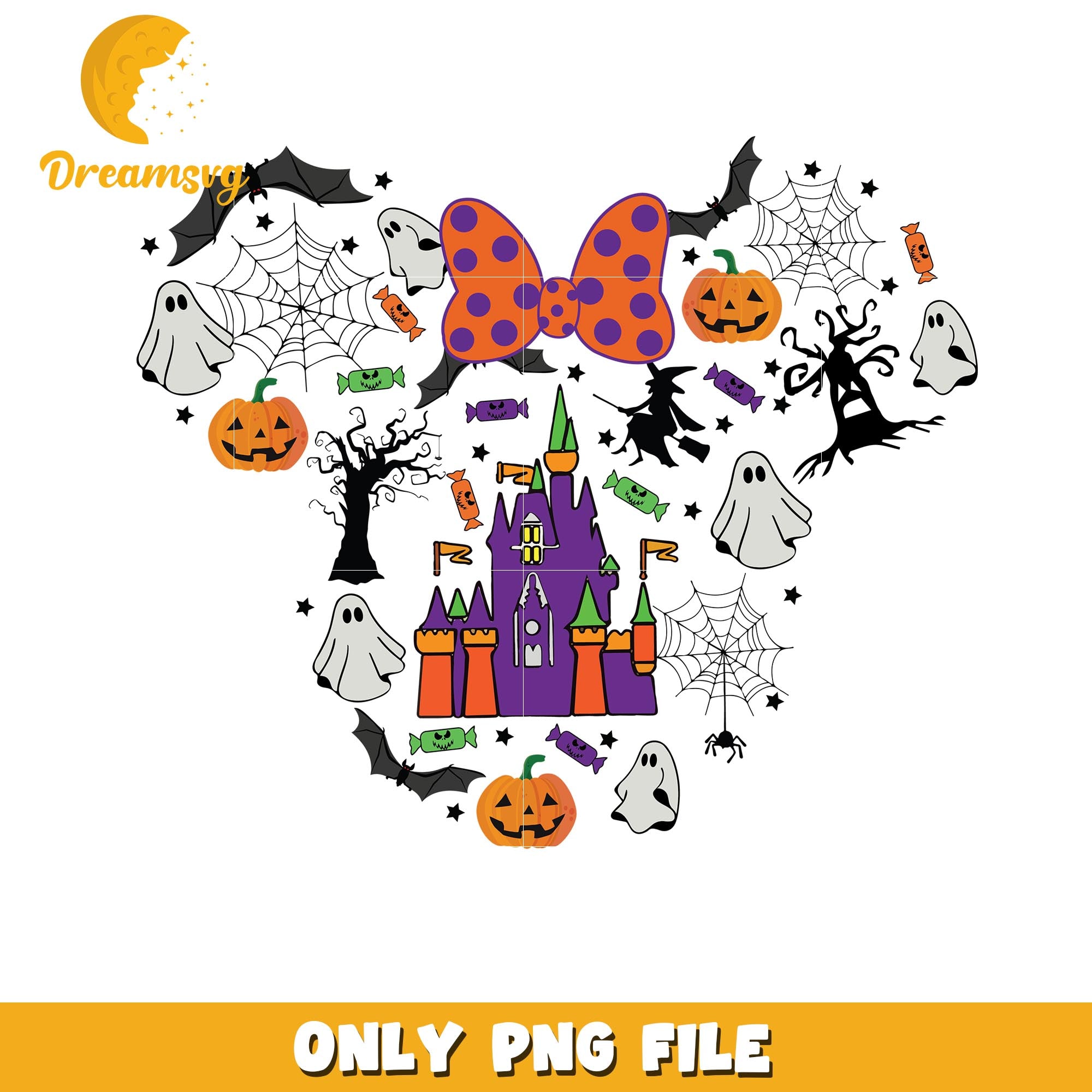 Halloween vibes Minnie mouse head png, Disney friends halloween vibes png