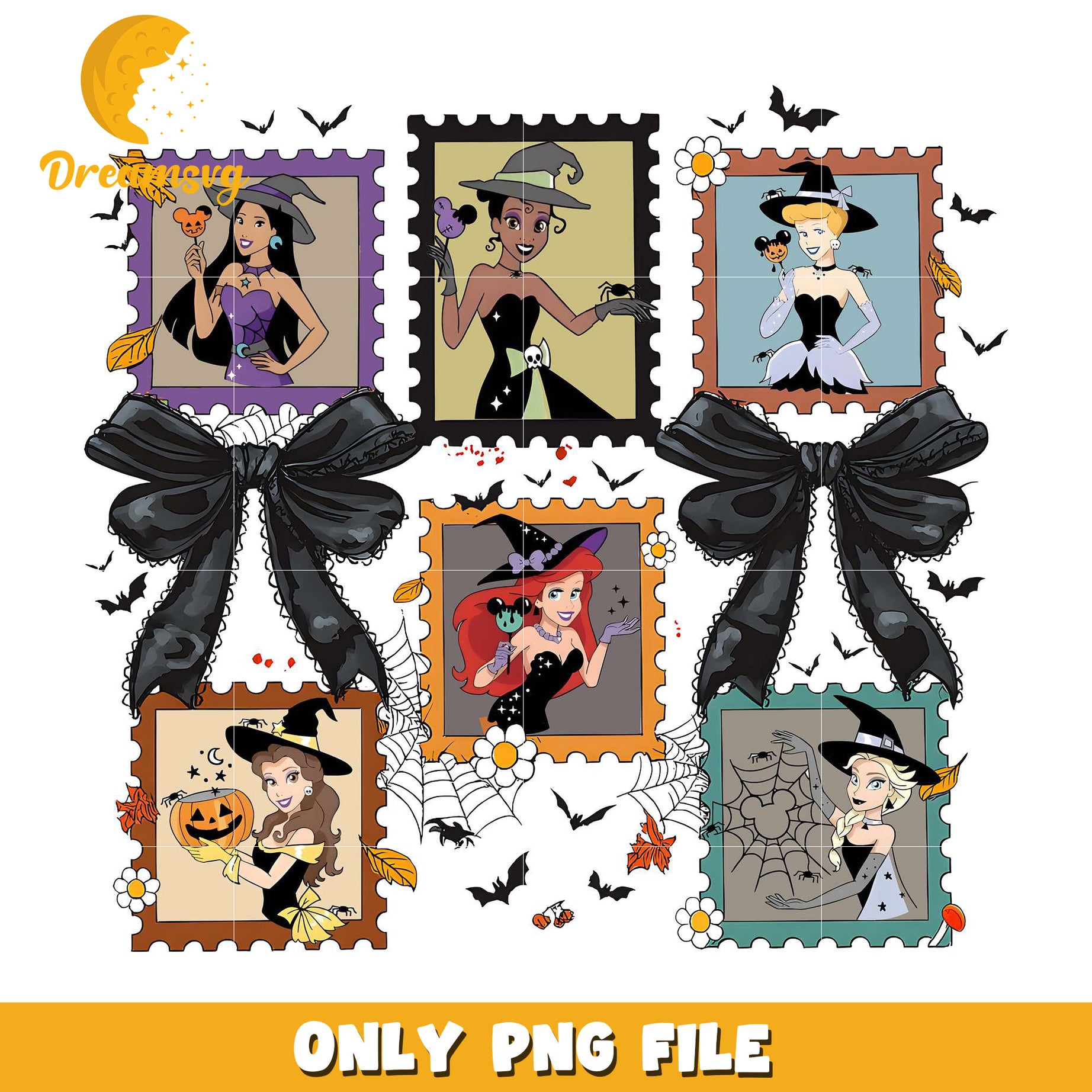 Halloween disney princesses png, halloween ​​candy png, disney princess png