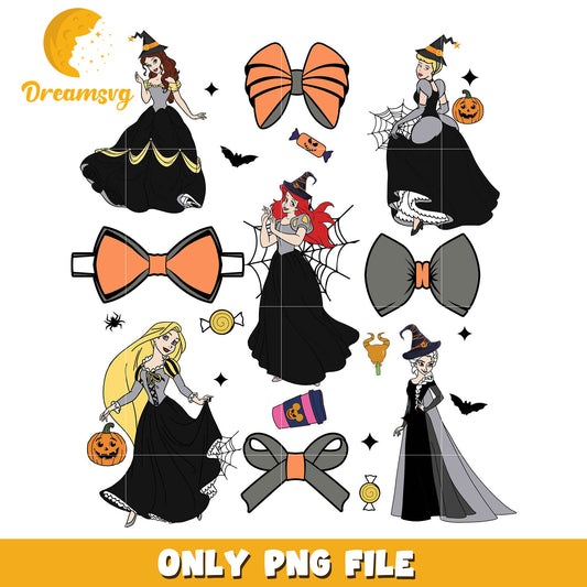 Halloween disney princesses png, halloween characters​ png, halloween design png