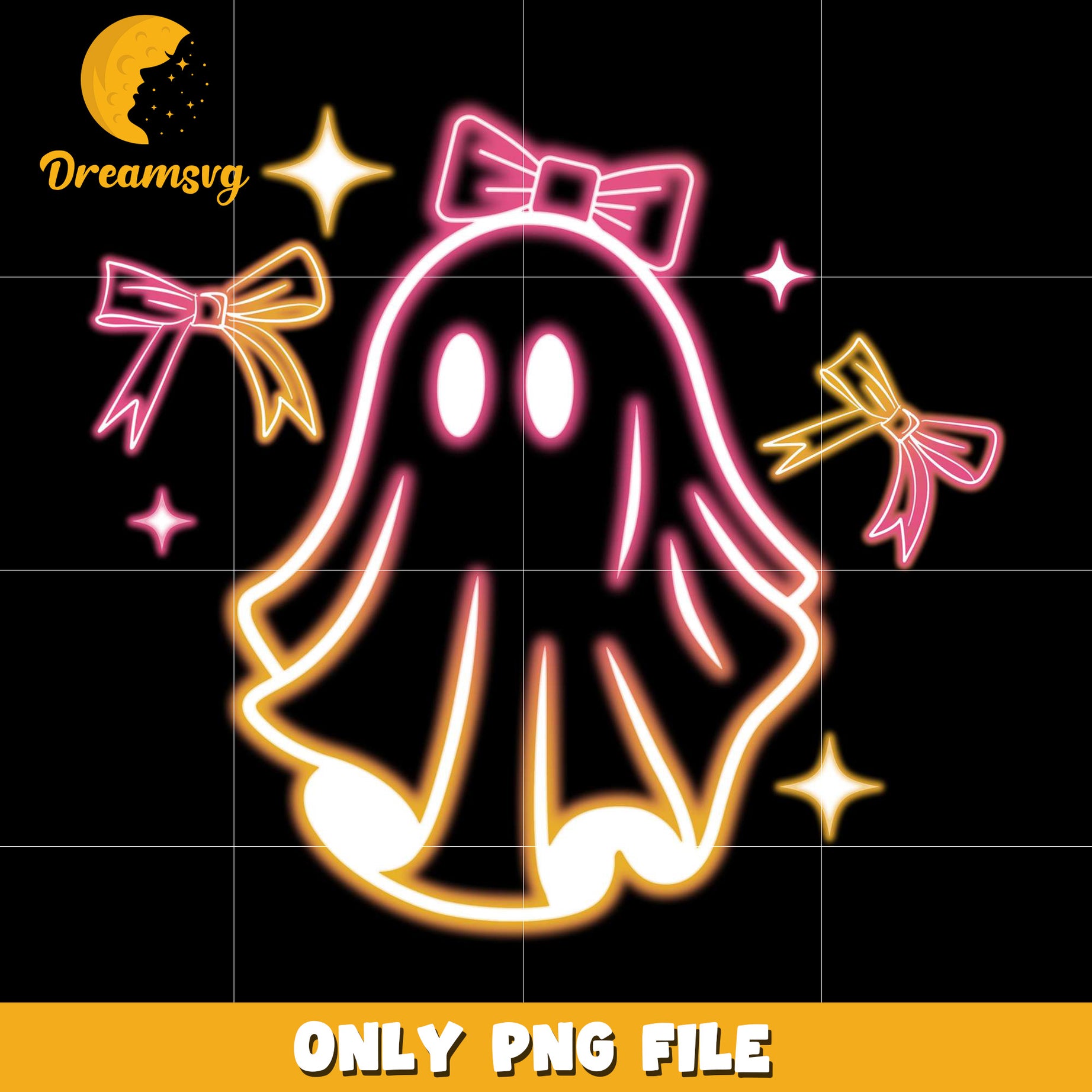 Halloween ghost neon png, spooky autumn​ png, trick or treat png
