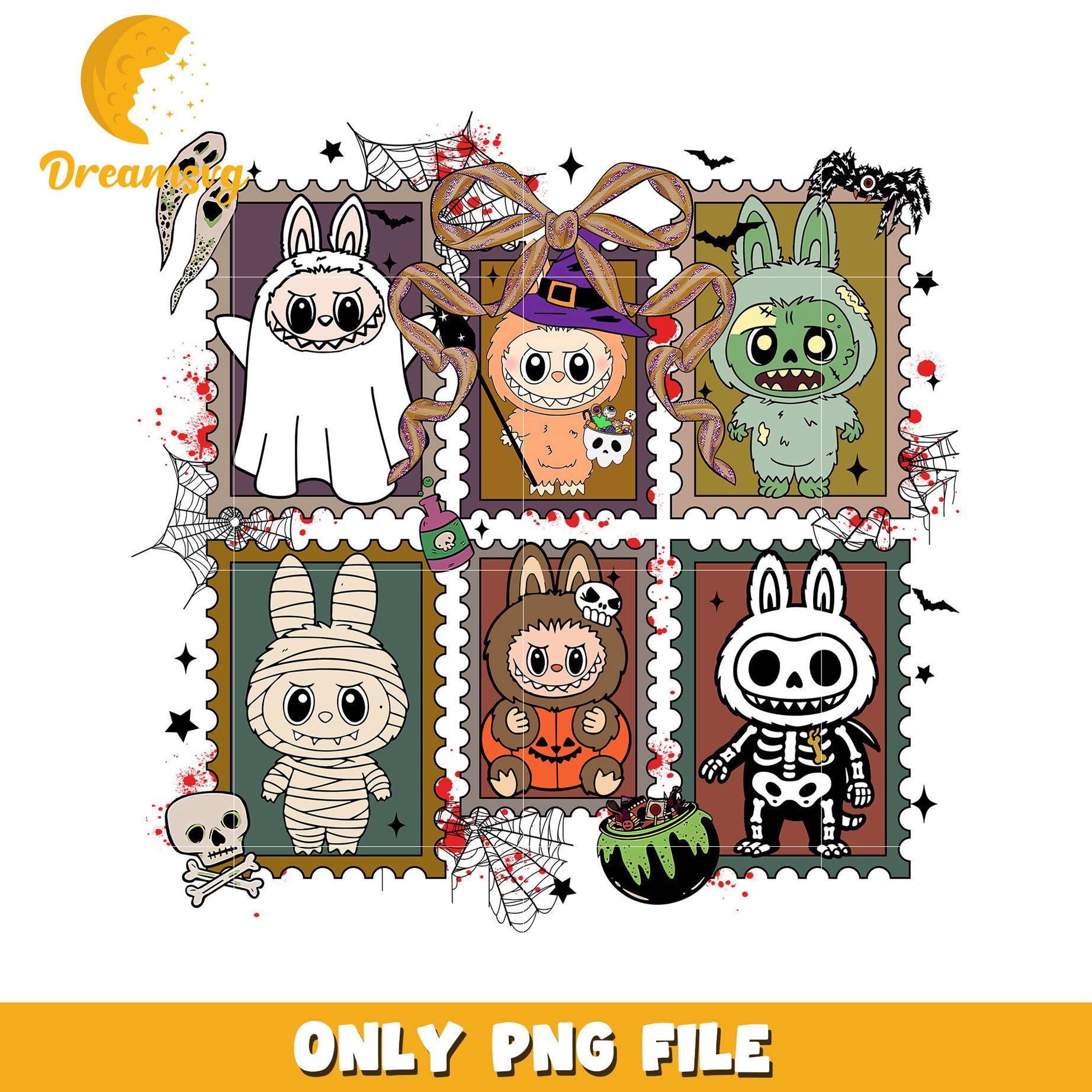 Halloween labubu costumes design png, halloween cartoons png, spirit halloween png