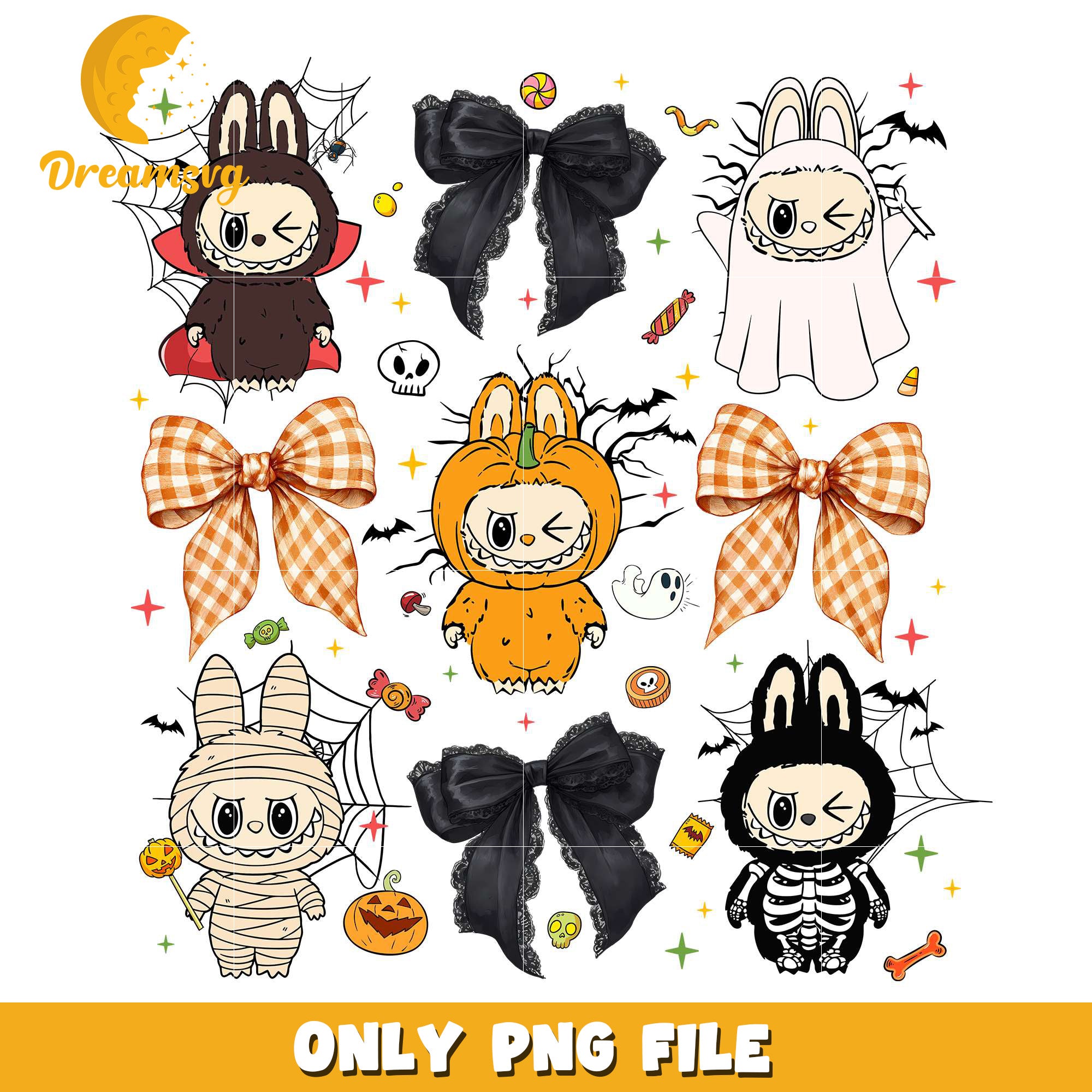 Halloween labubu design png, halloween wallpaper​​ png, halloween decorations​ png