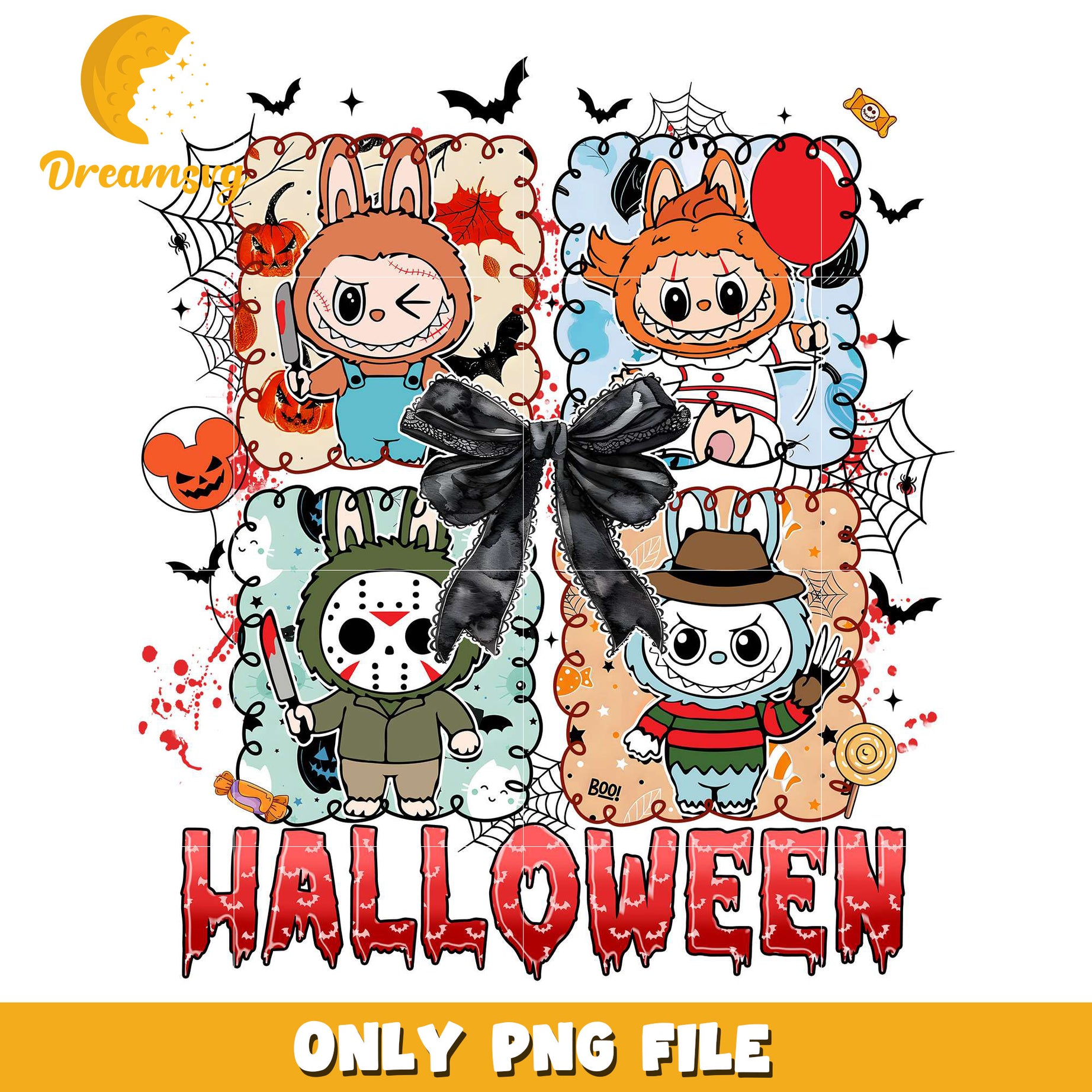 Halloween labubu killers png, happy halloween​​​ png, halloween toys​ png