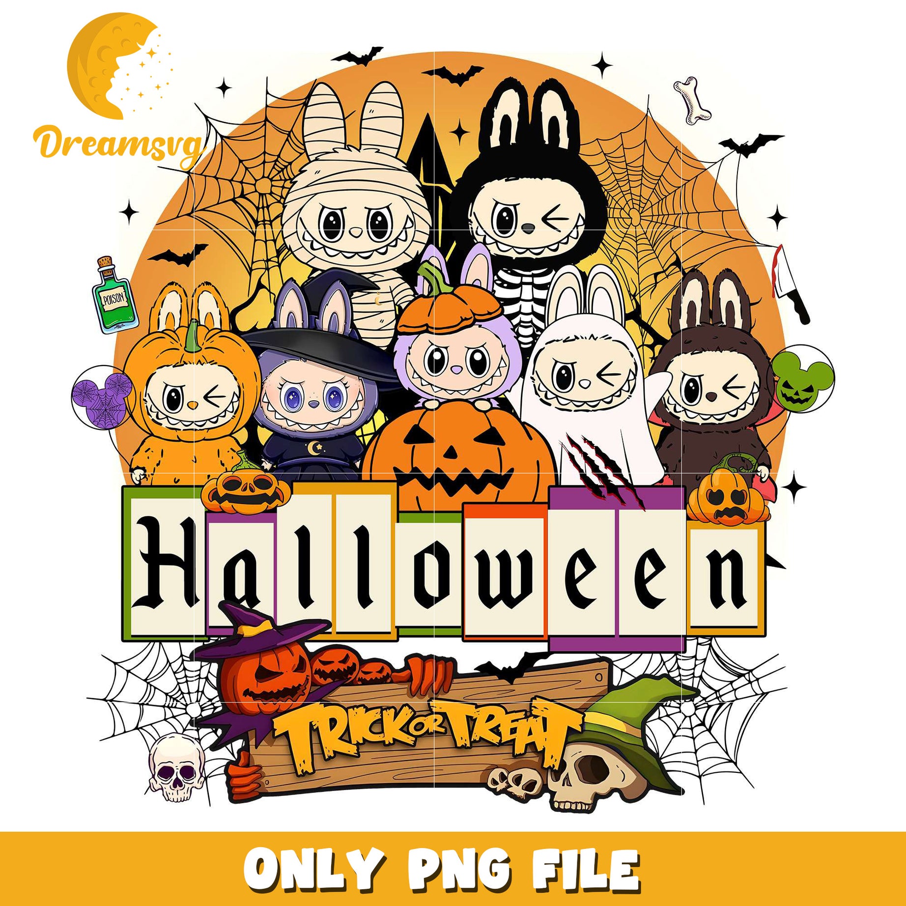 Halloween labubu pumpkin png, halloween store​ png, halloween movies​ png