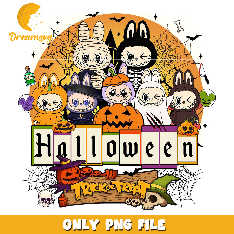Halloween labubu pumpkin png, halloween store​ png, halloween movies​ png