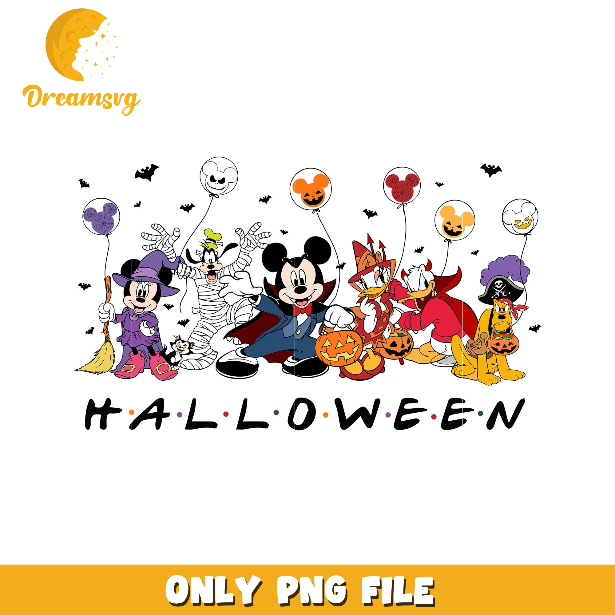 Halloween mickey and friends design png, trick or treat  png, halloween pumpkin png