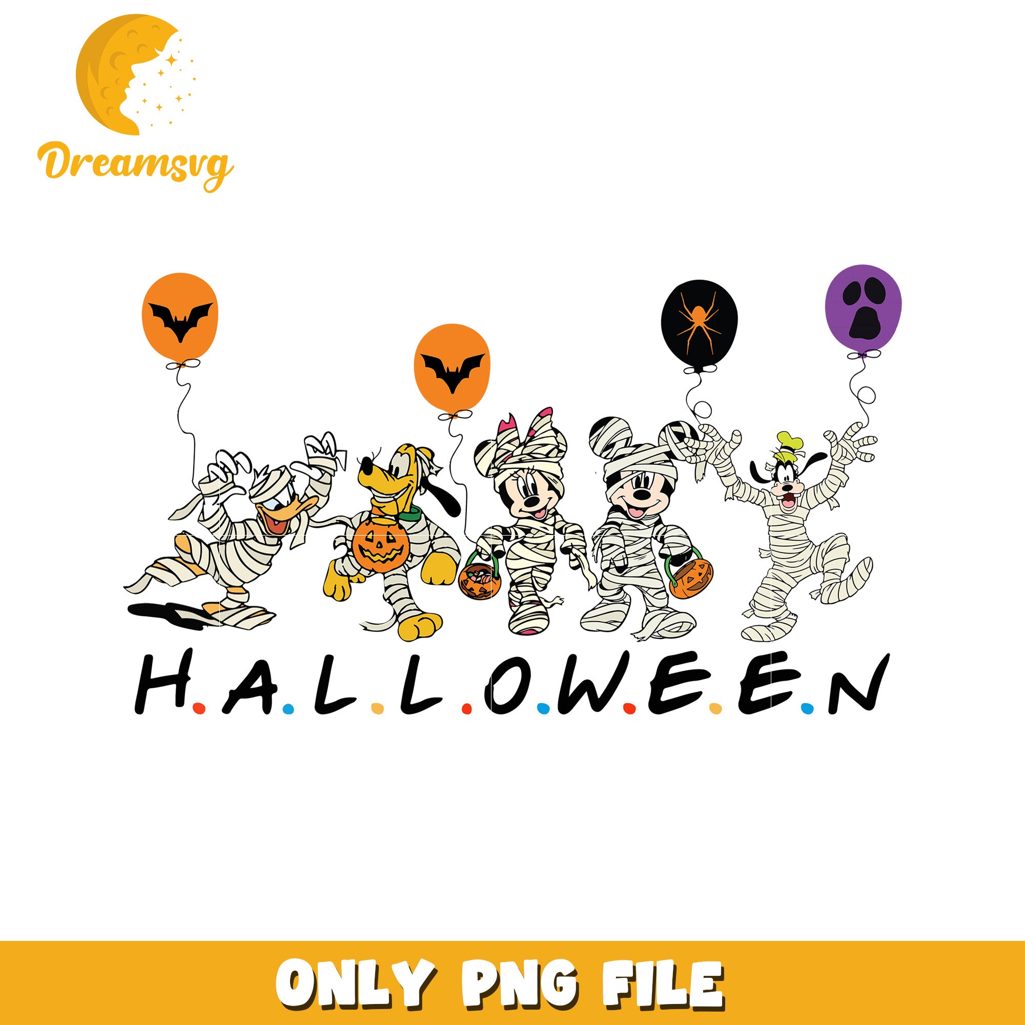 Halloween mickey and friends mummy design png, horror characters png, horror cartoons png
