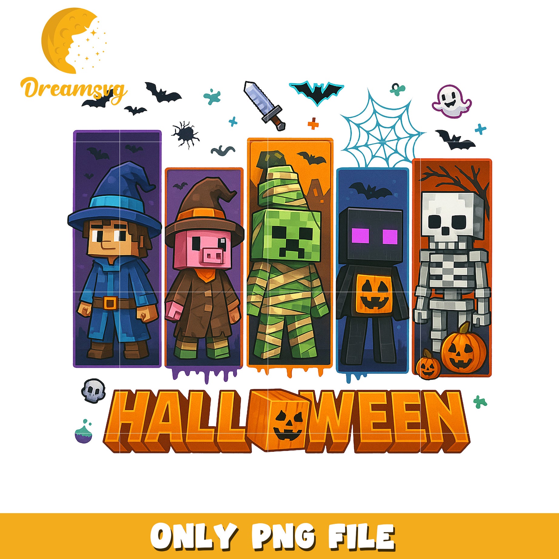 Halloween minecraft design png, halloween png, halloween cartoon png