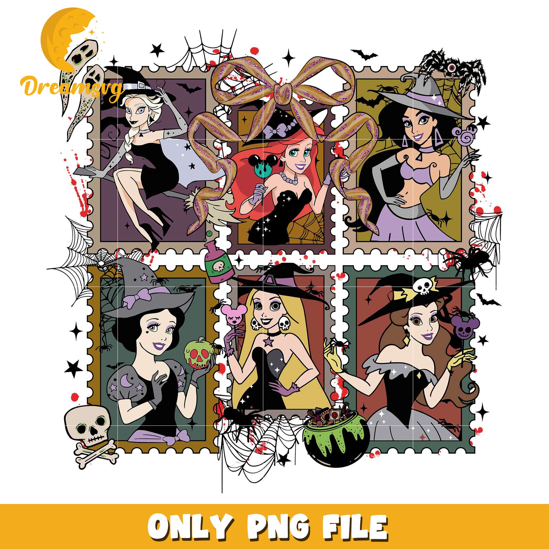 Halloween princesses picture frame png, halloween ​​candy png, disney princess png